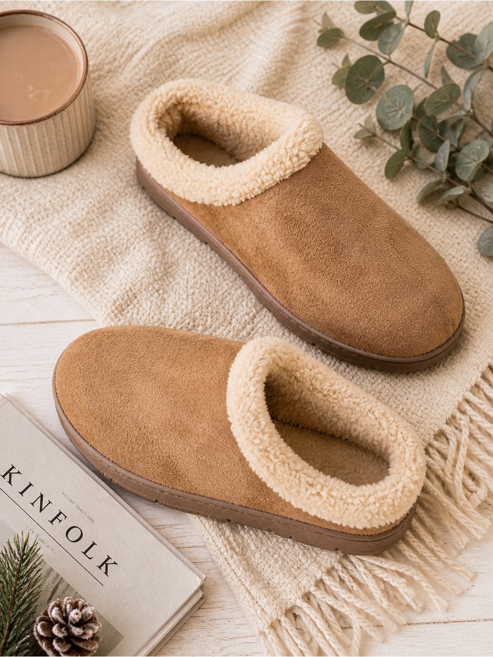 Wembley Tan Sherpa Lined Clog Slippers Memory Foam Indoor Outdoor Mens NWT M 8-9